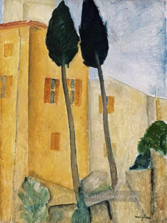 Zypressen und Haus 1919 Amedeo Modigliani Ölgemälde